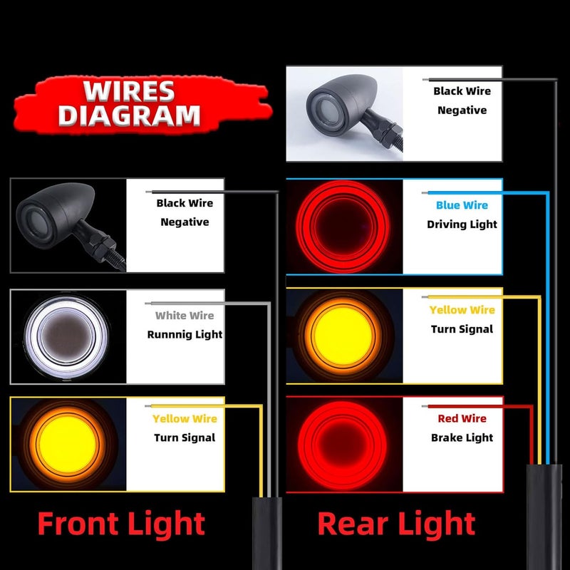 FATECIM 4X Motorcycle 40 LED Bullet Tail Lights Turn Signals Running Brake Stop Lights Motorbike Taillights Rear Front Blinkers Indicators for Bobber Harley Honda Yamaha Suzuki Kawasaki Chopper Black - Image 4